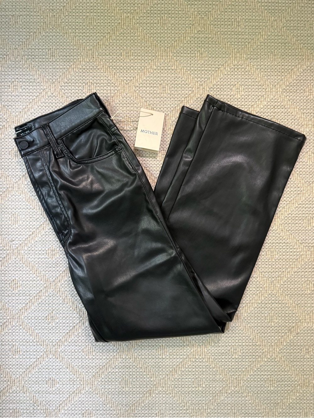 MOTHER Black Straight-Leg Faux Leather Pants